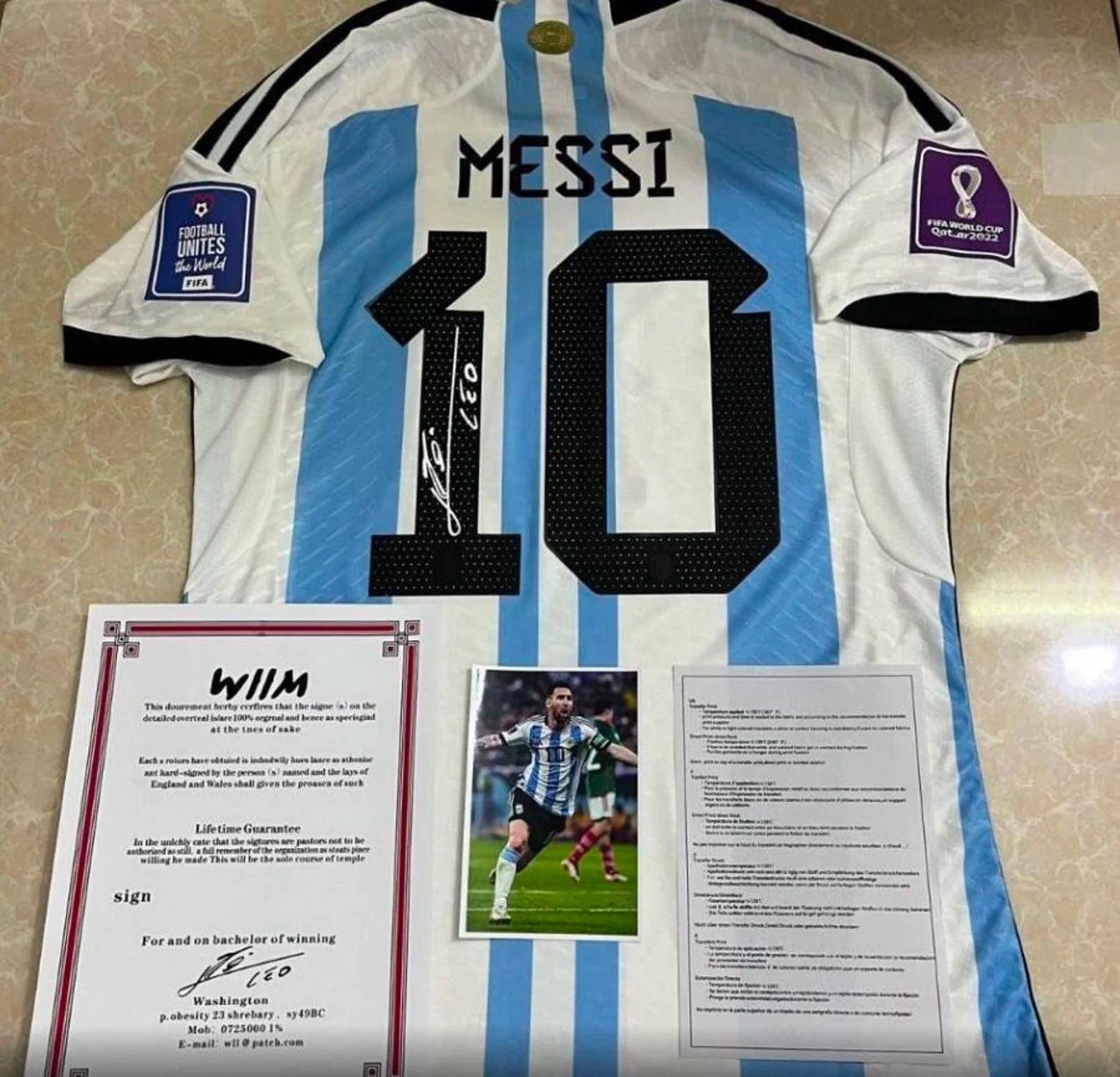 LIMITED EDITION ARGENTINA WORLD CUP FINAL SHIRT SIGNED VERSION BY LIONEL MESSI (THE SHIRT DOES NOT COME WITH CERTIFICATES)