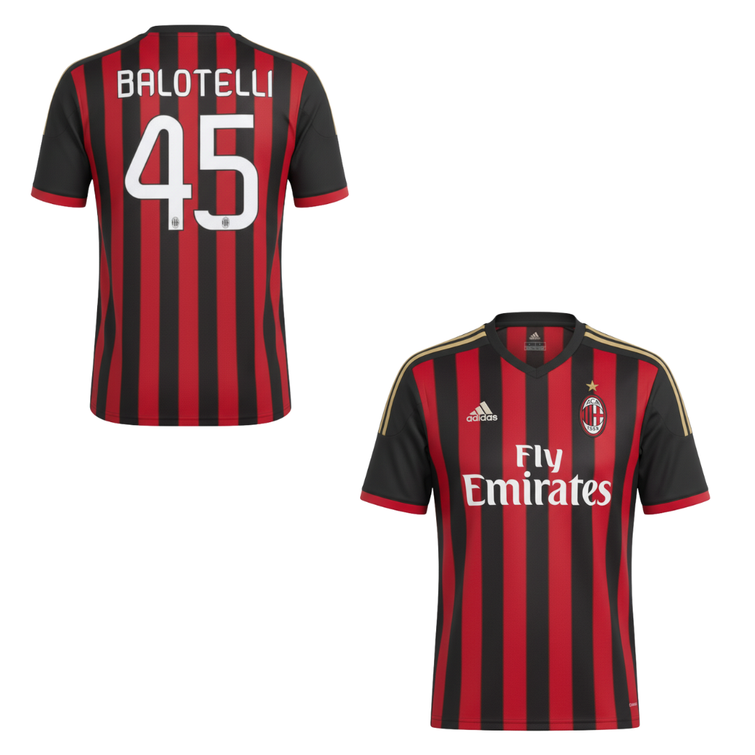 AC MILAN HISTORIC HOME SHIRT 2013-2014 + BALOTELLI 45