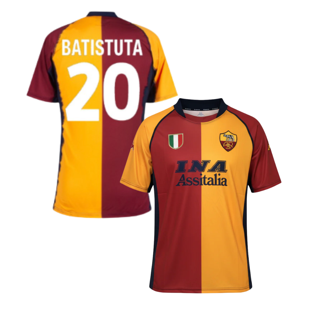Historic AS Roma Shirt 2001/2002 + BATISTUTA 20 + CHAMPIONS PATCH INCLUDED