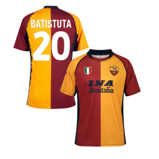 Historic AS Roma Shirt 2001/2002 + BATISTUTA 20 + CHAMPIONS PATCH INCLUDED